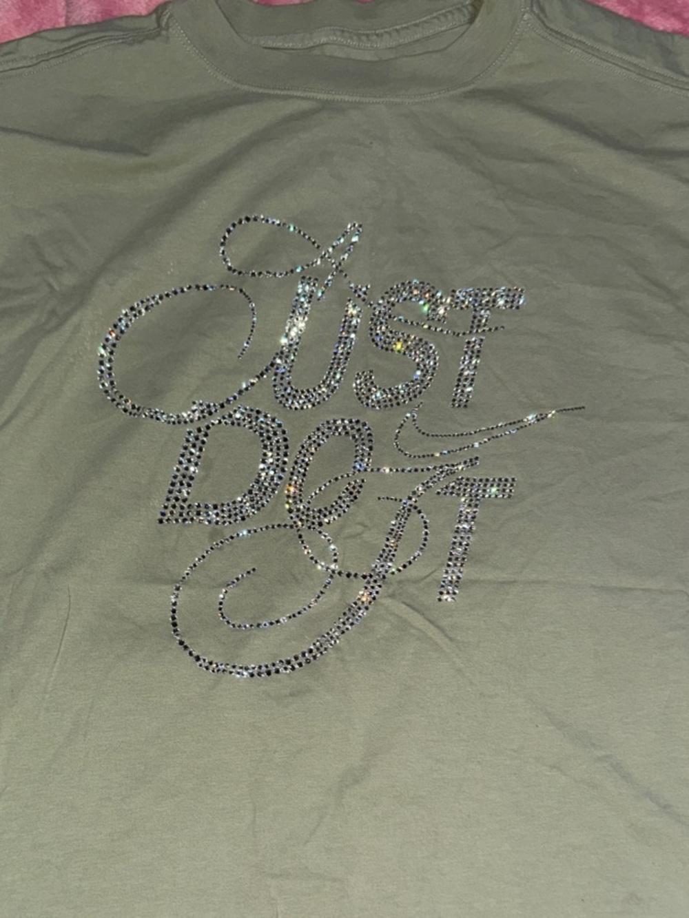 Nike Olive Green "Just Do It" Short Sleeve Tee with Rhinestone Logo